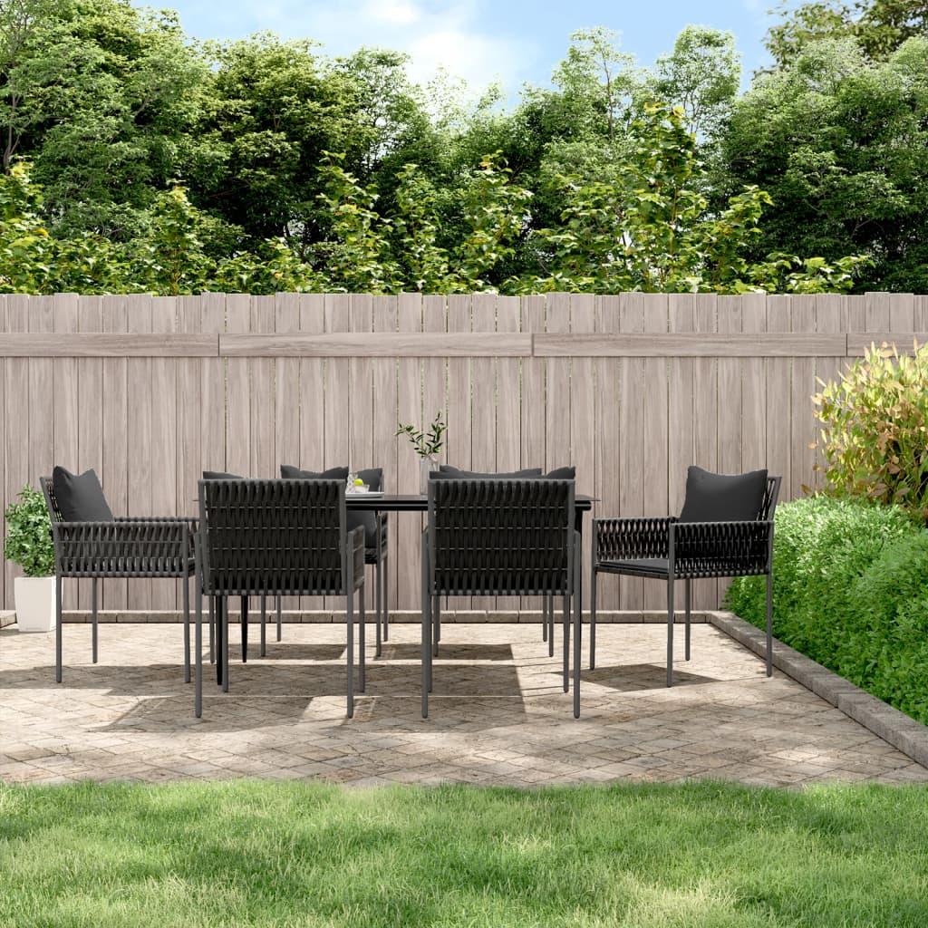 Spisebordssæt Til Haven 9 Dele Med Hynder Polyrattan Og Stål - 6 / Sort / 160 cm bordlængde