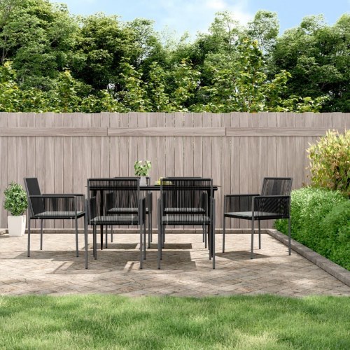Havestole med hynder - 6 stk., 54×60,5×83,5 cm, sort polyrattan