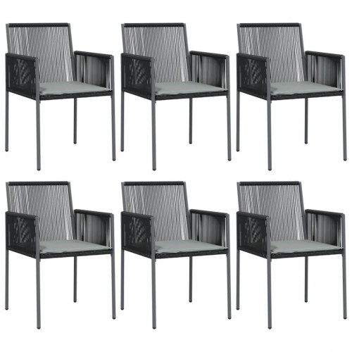 Havestole med hynder - 6 stk., 54×60,5×83,5 cm, sort polyrattan