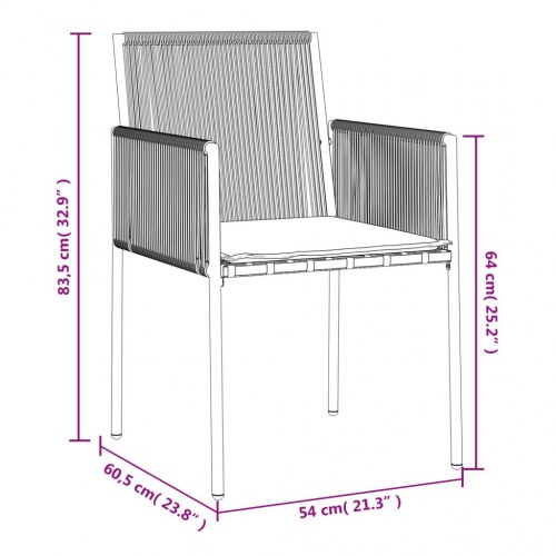 Havestole med hynder - 6 stk., 54×60,5×83,5 cm, sort polyrattan