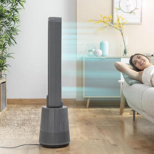 Blade-fri ventilator med rensende filter og fjernbetjening BLOHO model Grå 50 W (OUTLET B)