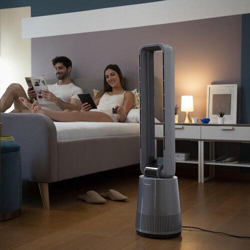 Blade-fri ventilator med rensende filter og fjernbetjening BLOHO model Grå 50 W (OUTLET B)