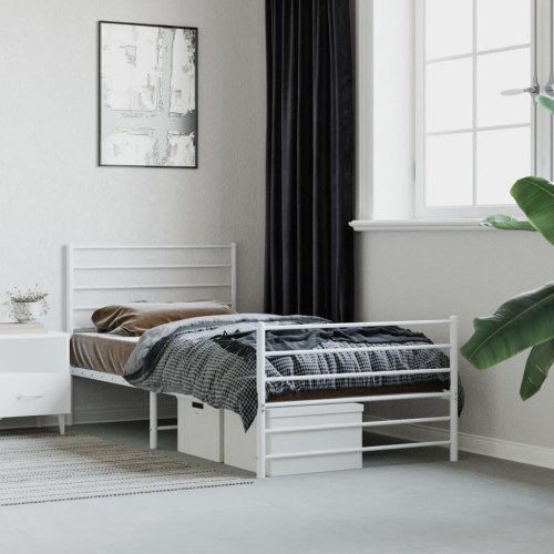 Sengeramme med sengegavl og fodgærde 107×203 cm - metal, hvid