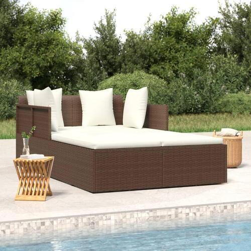 Solseng med hynder 182x118x63 cm polyrattan brun