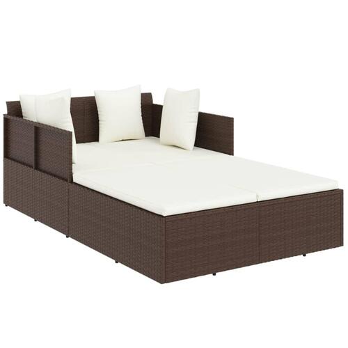Solseng med hynder 182x118x63 cm polyrattan brun