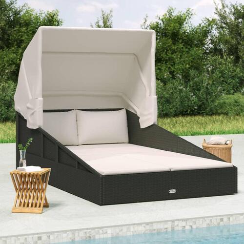 Solseng med foldbart tag 200x114x128 cm polyrattan sort