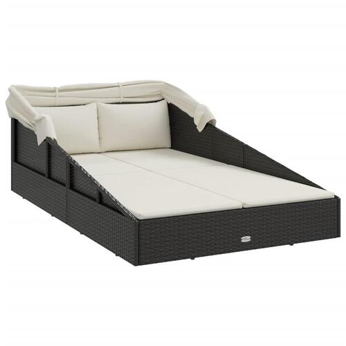 Solseng med foldbart tag 200x114x128 cm polyrattan sort