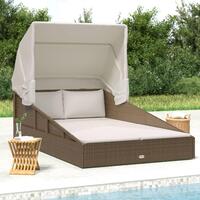 Solseng med foldbart tag 200x114x128 cm polyrattan brun