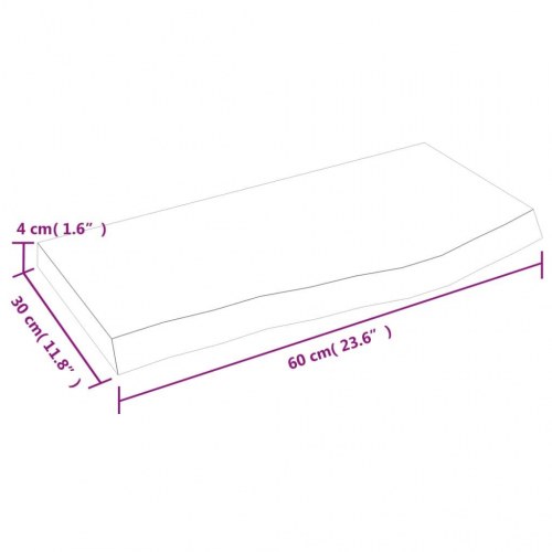 Væghylde 60×30×(2-4) cm - ubehandlet massivt egetræ med naturlig kant