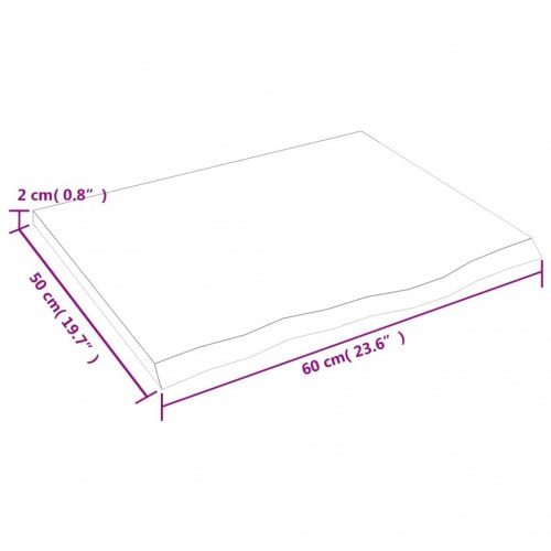 Væghylde 60×50×2 cm - ubehandlet massivt egetræ med naturlig kant