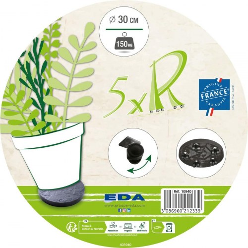 Planteunderlag med hjul EDA - Ø30 cm, 150 kg