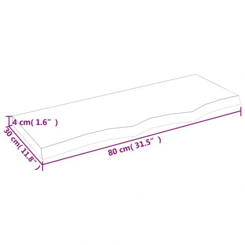 Væghylde 80×30×(2-4) cm - ubehandlet massivt egetræ med naturlig kant