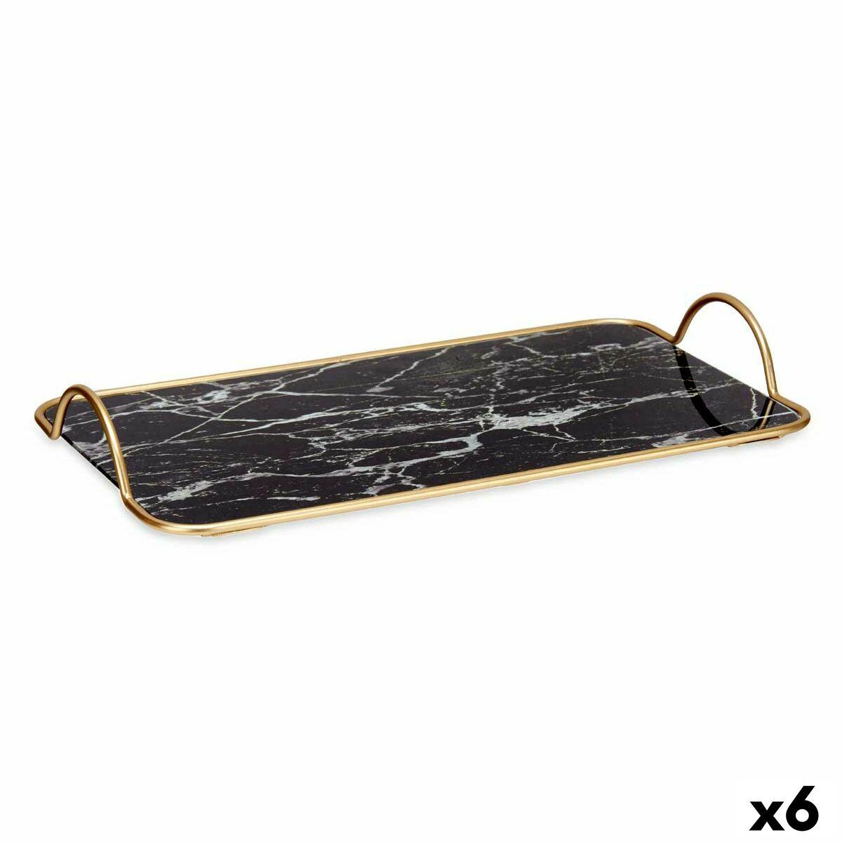Bakke Marmor Sort Gylden Metal Glas 35 x 4,5 x 20 cm (6 enheder)