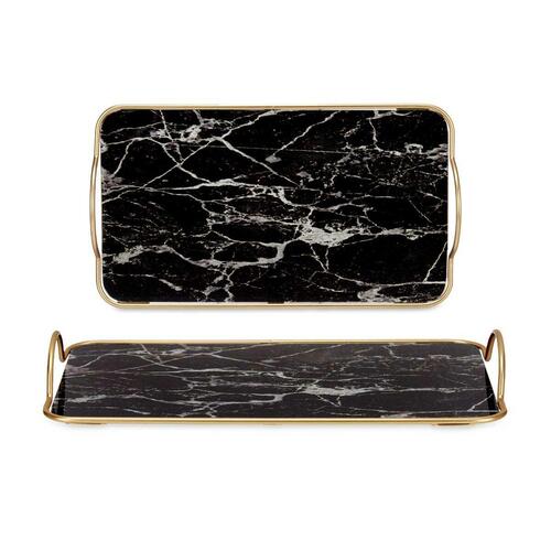Bakke Marmor Sort Gylden Metal Glas 35 x 4,5 x 20 cm (6 enheder)