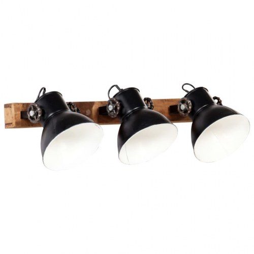 Industriel væglampe 65 × 25 cm med 3 skærme - E27, mat sort/mangotræ
