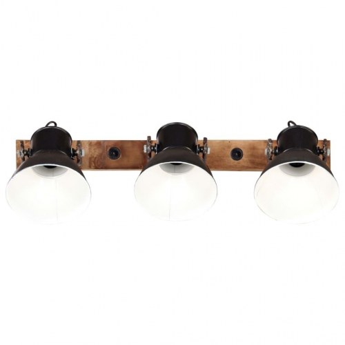 Industriel væglampe 65 × 25 cm med 3 skærme - E27, mat sort/mangotræ