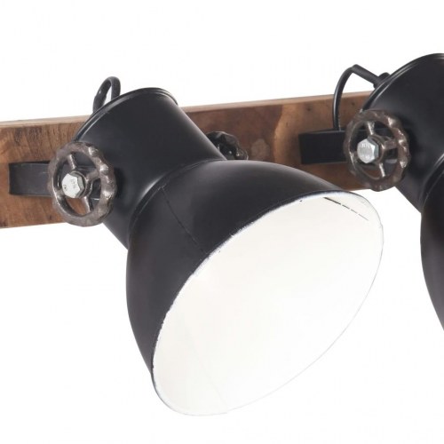 Industriel væglampe 65 × 25 cm med 3 skærme - E27, mat sort/mangotræ