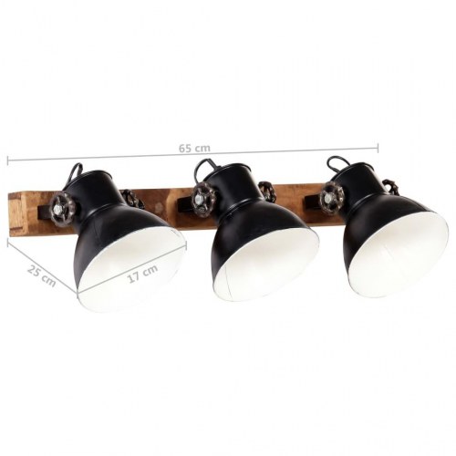 Industriel væglampe 65 × 25 cm med 3 skærme - E27, mat sort/mangotræ