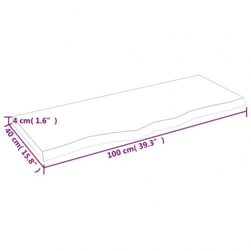 Væghylde 100×40×(2-4) cm i ubehandlet massivt egetræ - naturlig kant