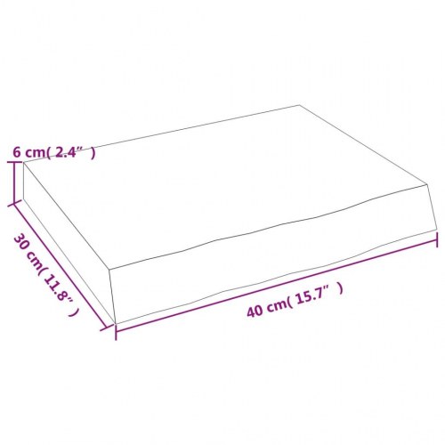 Væghylde i massivt egetræ 40×30×(2-6) cm - lysebrun, lakeret, naturlig kant