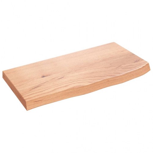 Væghylde i massivt egetræ 60×30×(2-4) cm - lysebrun, behandlet med naturlig kant