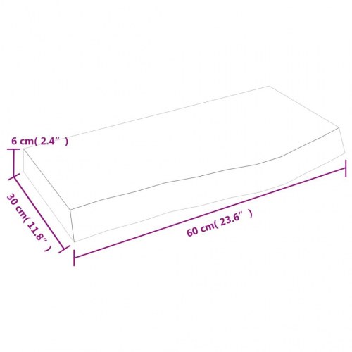 Væghylde i massivt egetræ, lysebrun - 60 × 30 × (2-6) cm, behandlet med naturlig kant