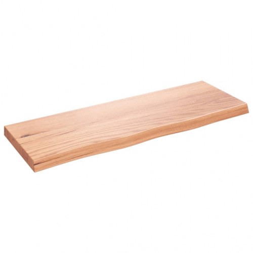 Væghylde 80×30×(2-4) cm i behandlet massivt egetræ - lysebrun, naturlig kant