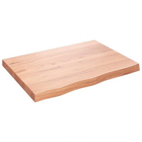 Væghylde i massivt egetræ 80 × 60 × (2-6) cm - lysebrun, lakeret, naturlig kant