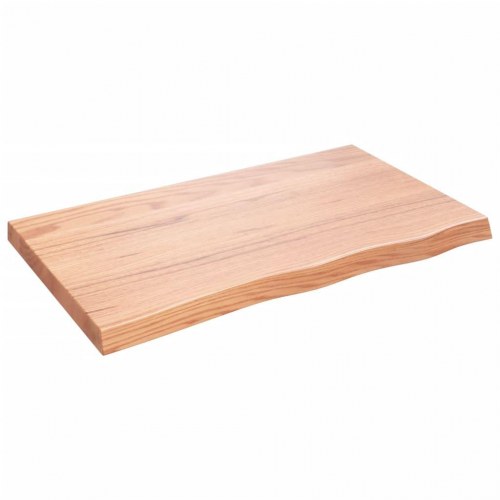 Væghylde 100×60×(2-6) cm i behandlet massivt egetræ - lysebrun med naturlig kant