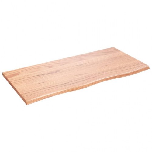 Væghylde 100×50×2 cm i behandlet massivt egetræ - lysebrun med naturlig kant