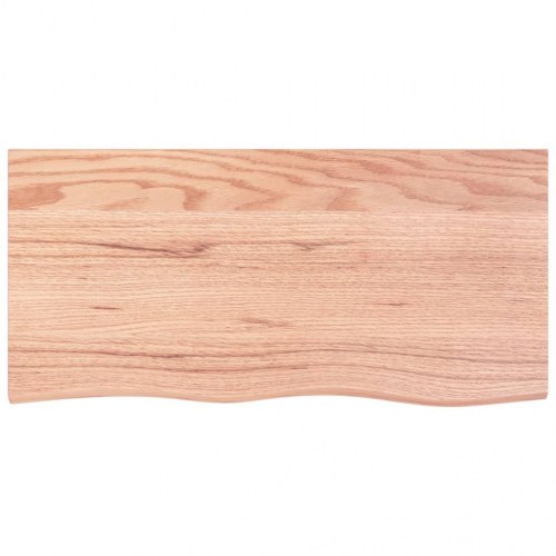 Væghylde 100×50×2 cm i behandlet massivt egetræ - lysebrun med naturlig kant