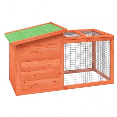 Kaninbur i massivt fyrretræ med løbegård 100,5 × 54 × 55 cm - brun
