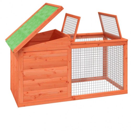 Kaninbur i massivt fyrretræ med løbegård 100,5 × 54 × 55 cm - brun