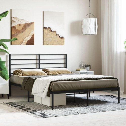 Sengeramme med sengegavl 140×190 cm - metal, sort