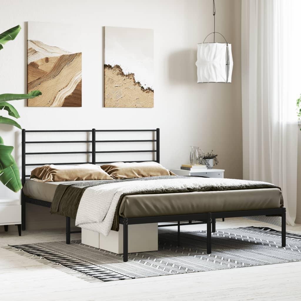 Sengeramme Med Sengegavl Metal - Sort / med hovedgærde / 140 x 200 cm