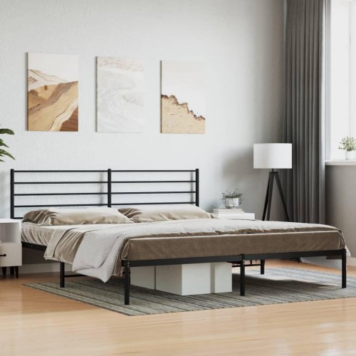 Sengeramme med sengegavl 200×200 cm - metal, sort