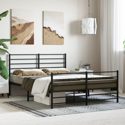 Sengeramme i metal med fodgærde 160×200 cm - sort