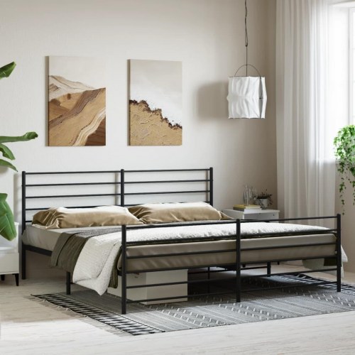Sengeramme med gavl og fodgærde 183×213 cm - metal, sort