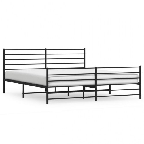 Sengeramme med sengegavl og fodgærde 200×200 cm - metal, sort