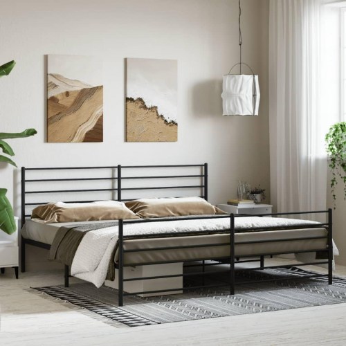 Sengeramme med sengegavl og fodgærde 200×200 cm - metal, sort