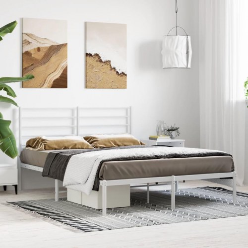 Sengeramme med sengegavl 160×200 cm - metal, hvid