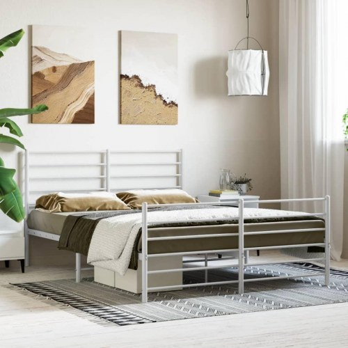 Sengeramme med sengegavl og fodgærde - metal 120×190 cm, hvid