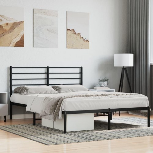 Sengeramme med sengegavl 135×190 cm - metal, sort