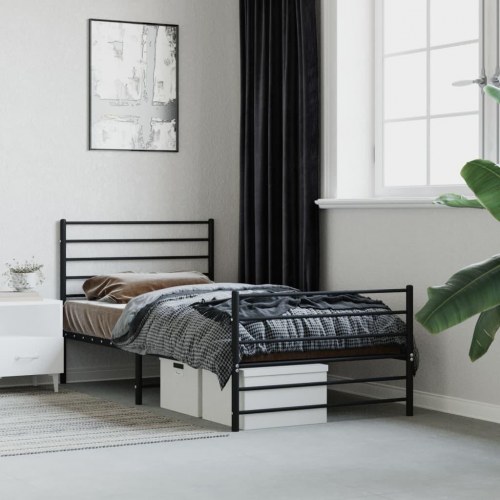 Sengeramme med sengegavl og fodgærde 90×190 cm - metal, sort