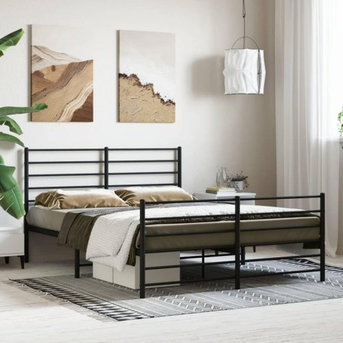 Sengeramme med sengegavl og fodgærde 135×190 cm - metal, sort