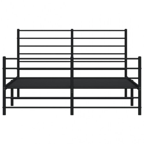 Sengeramme med sengegavl og fodgærde - metal, sort, 150×200 cm