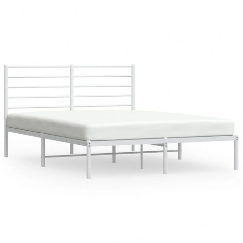 Sengeramme med sengegavl 135×190 cm - metal, hvid