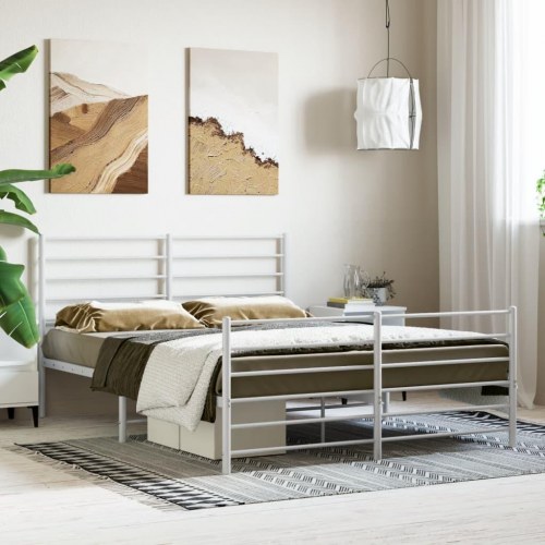 Sengeramme med sengegavl og fodgærde 135×190 cm - metal, hvid
