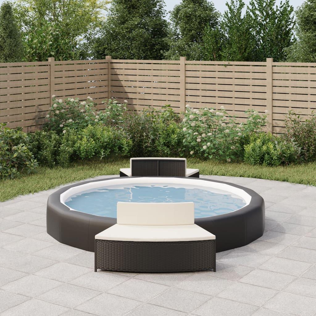Spabænke med hynder 2 stk. polyrattan sort