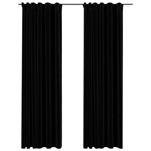 Mørklægningsgardiner med kroge 2 stk. hør-look 140x225 cm sort